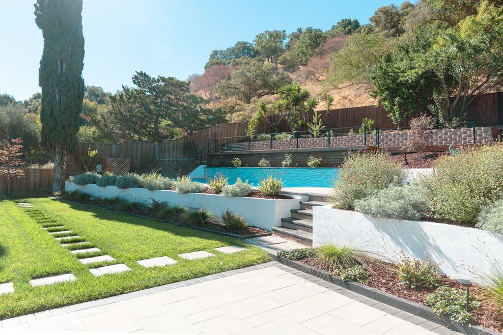 Beautiful landscape lighting illuminating garden pathways and trees