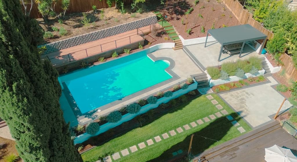 Custom infinity edge pool with Bay Area hillside view