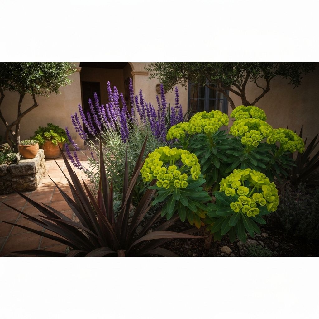 Dramatic plant combination with euphorbia and flax