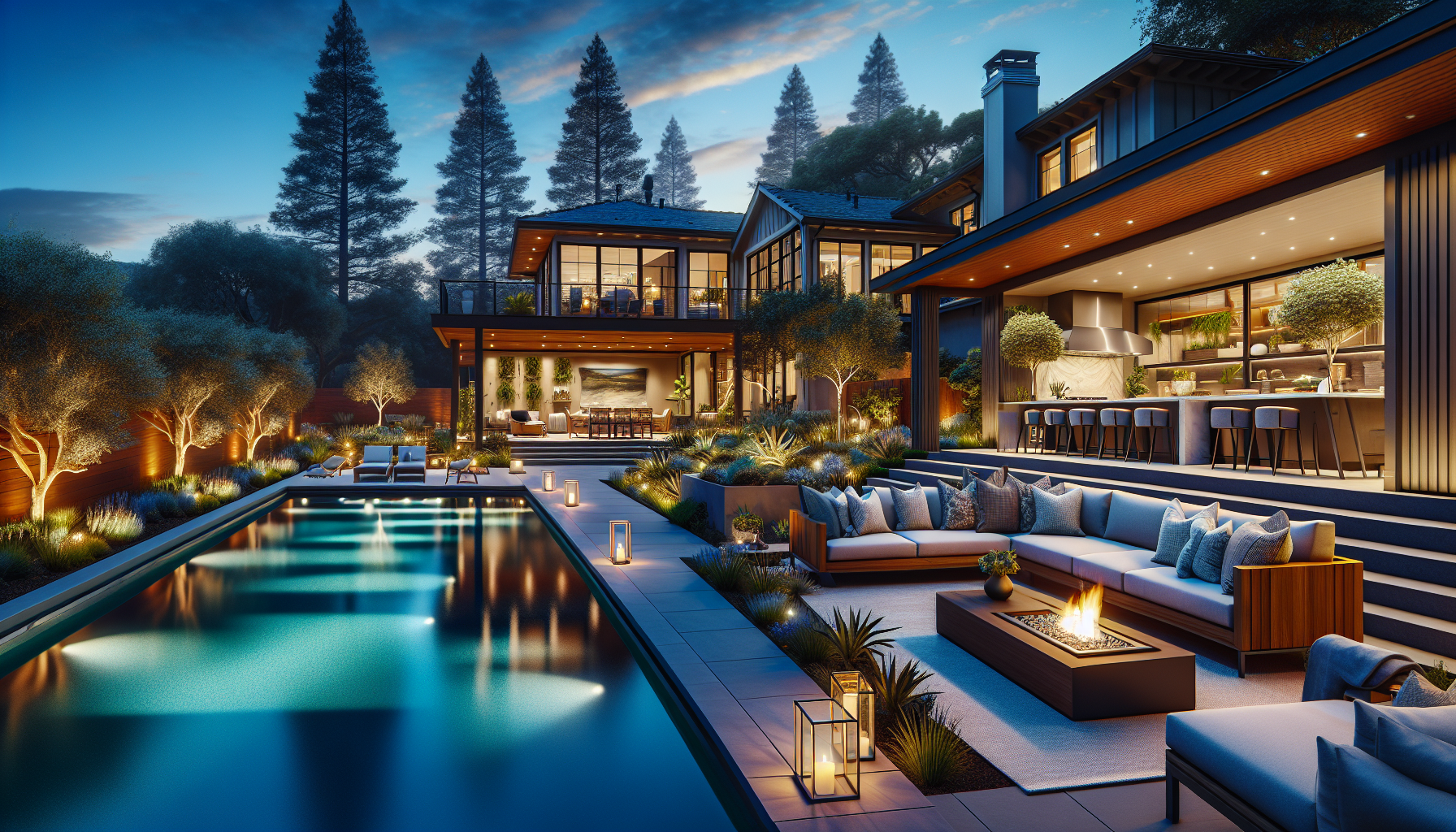 Backyard pool and entertainment area