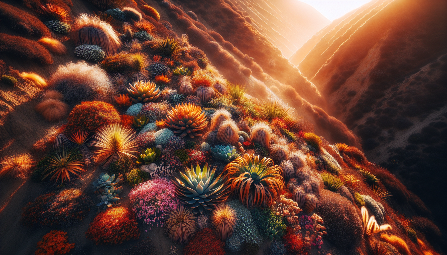 Drought-tolerant plants on hot California slope