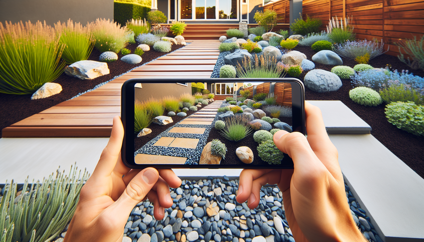 Gravel mulch and rock garden