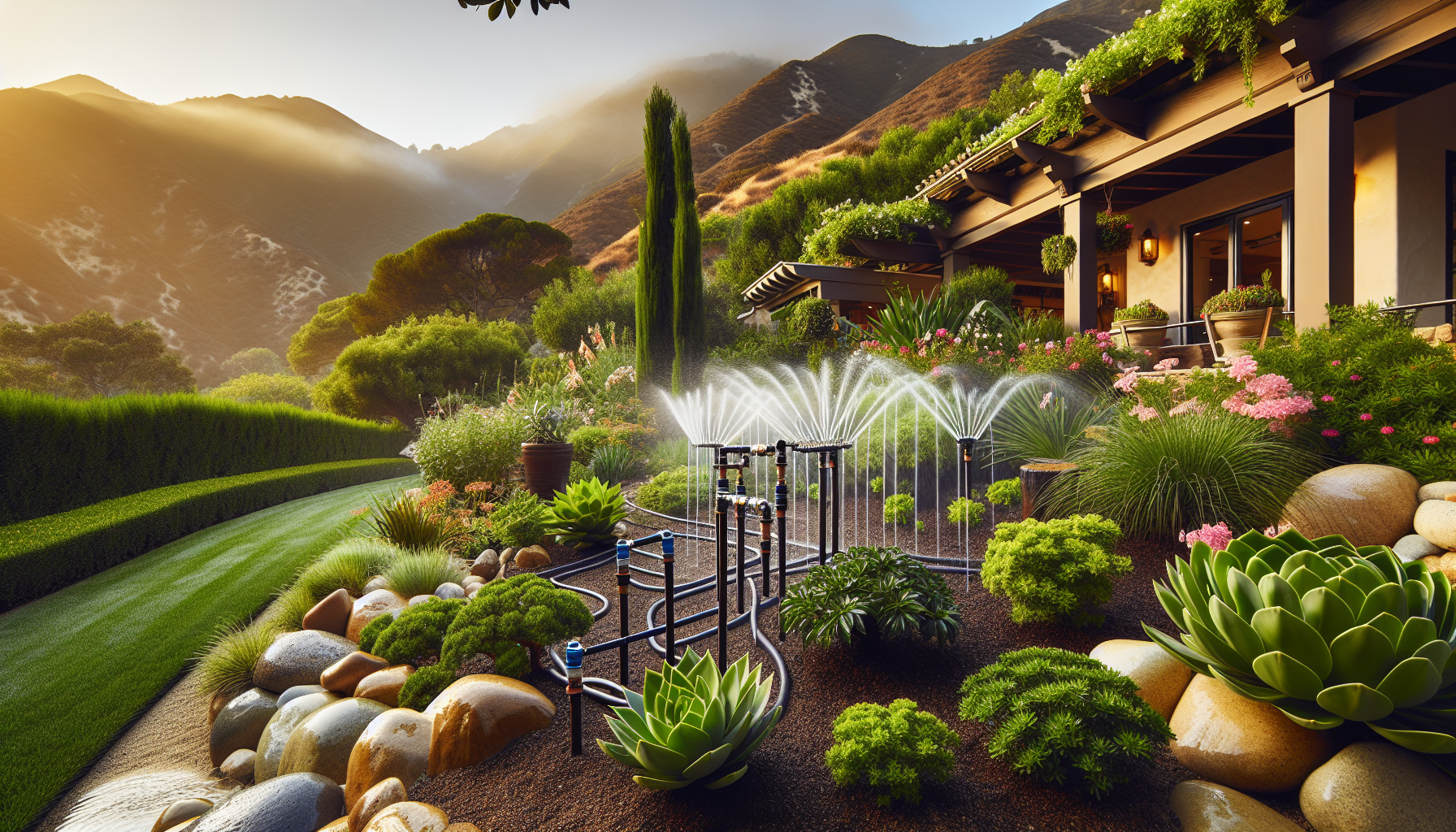 Drip irrigation system for fire-smart garden