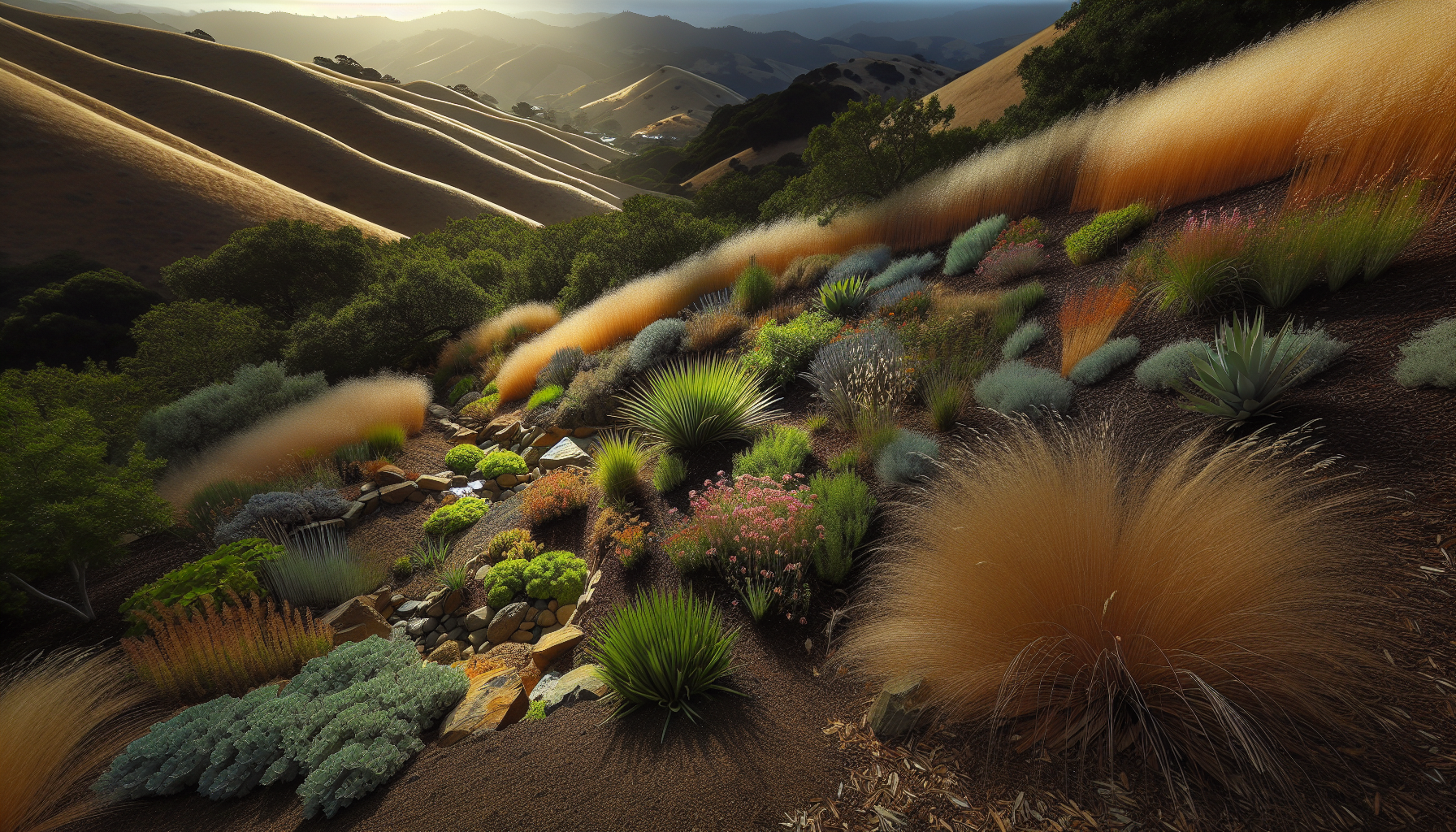 Erosion control plantings on hillside