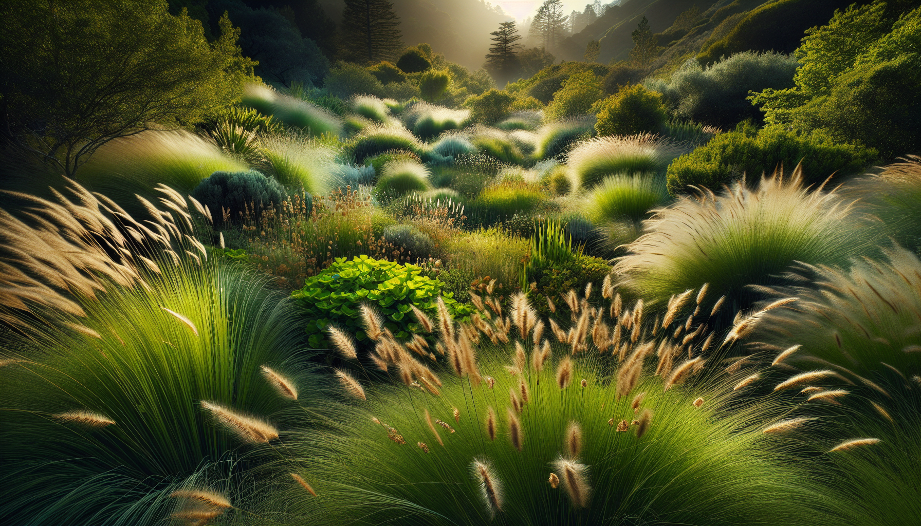 Native grasses forming a soft meadow carpet
