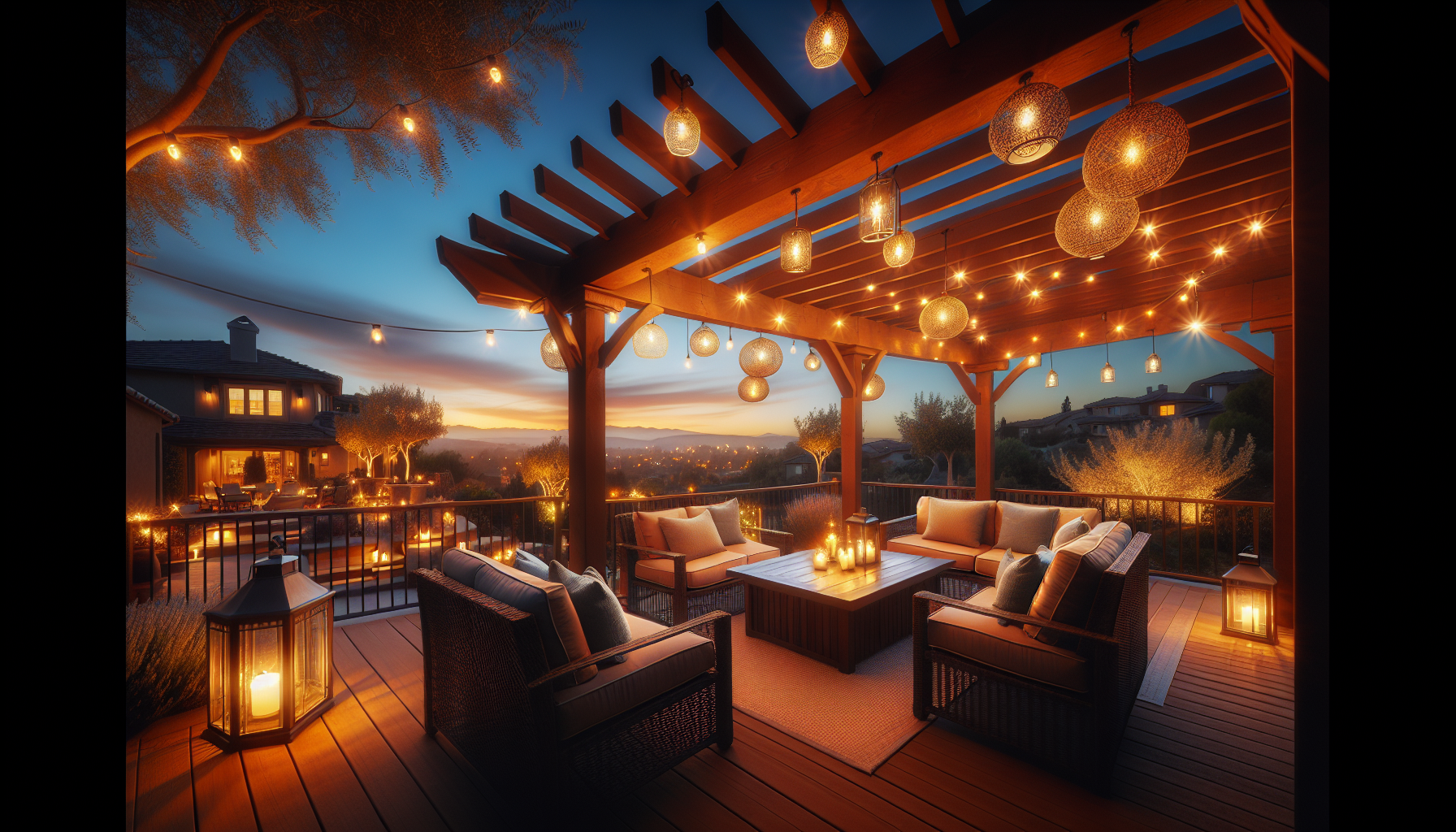 Pergola with evening lighting