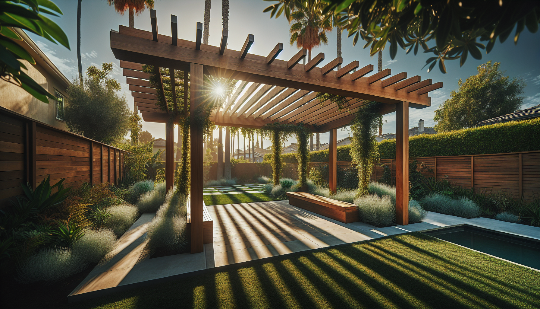 Wooden pergola structure