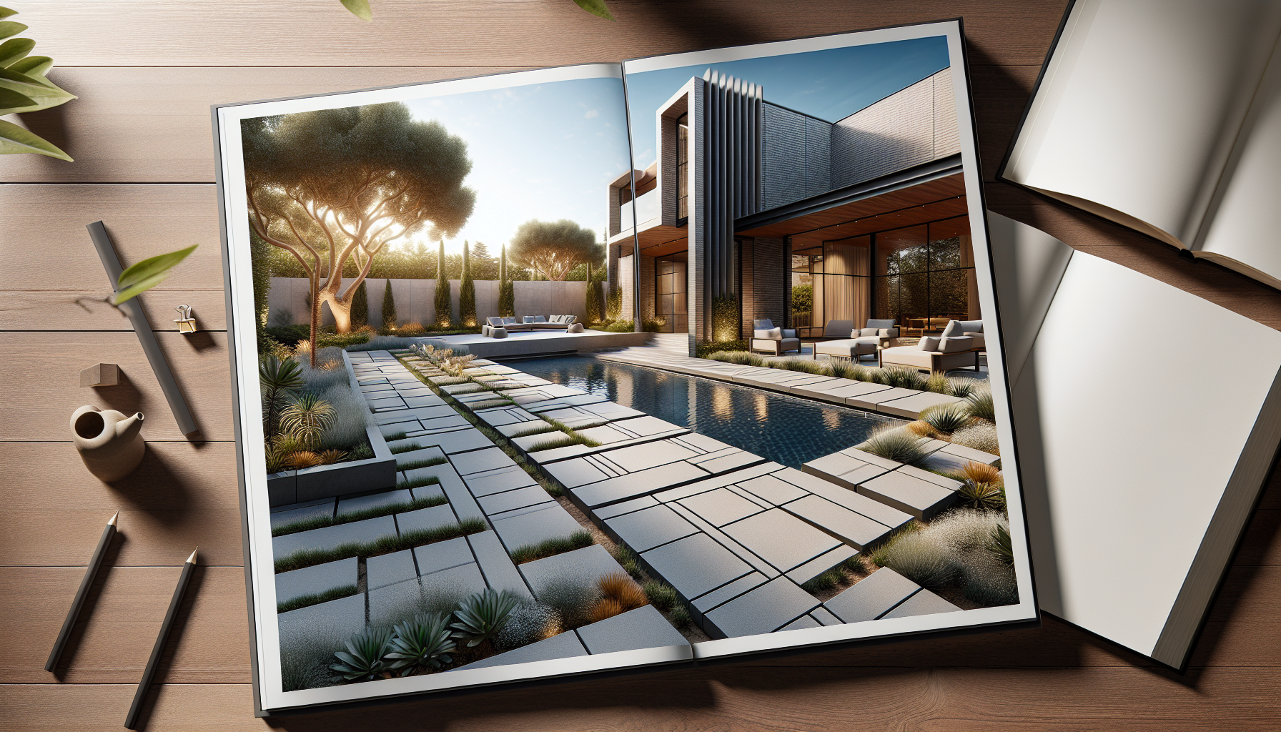 Modern porcelain pavers in contemporary outdoor setting