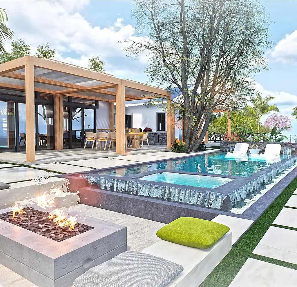 Luxury landscape design with pool
